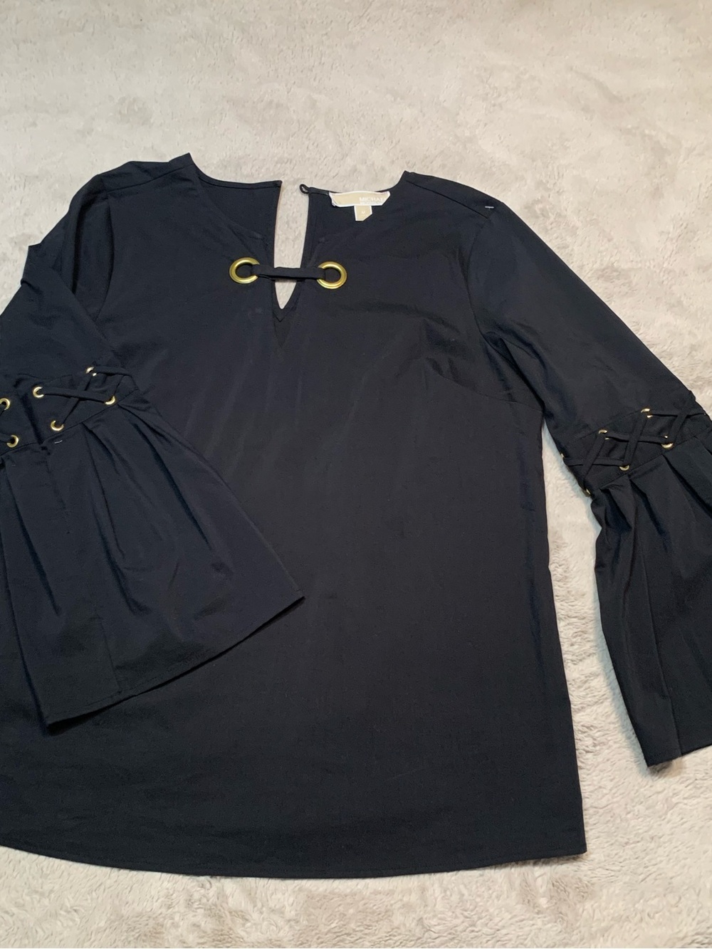 Michael Kors Black Bell-Sleeve Top with Gold Eyelet Detail